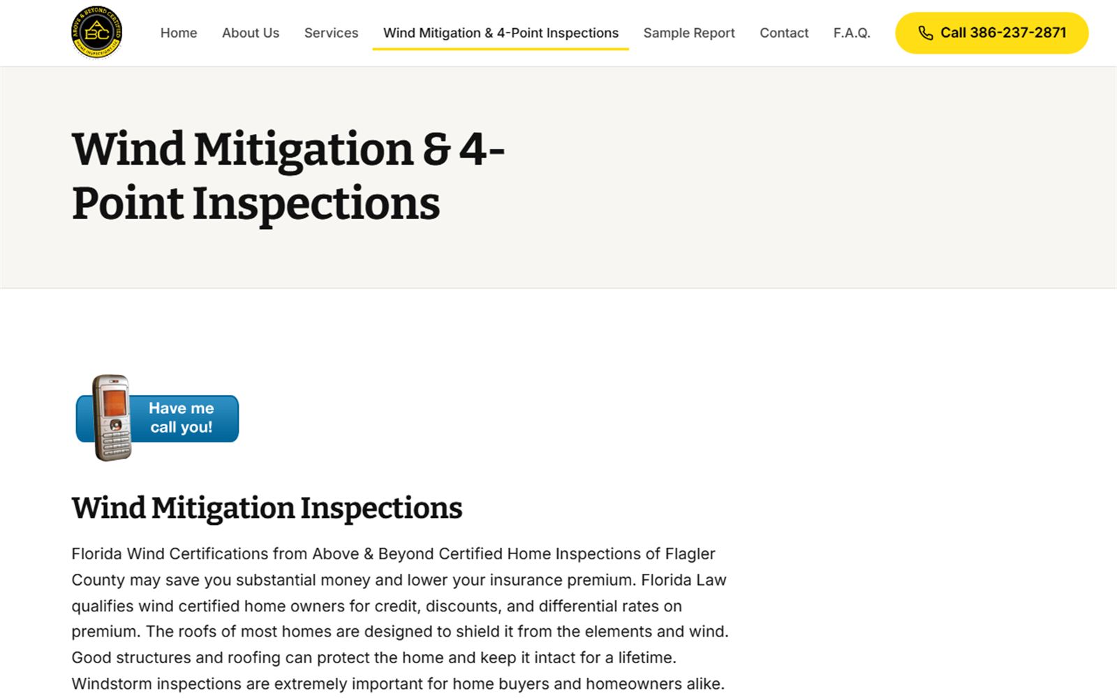 Wind Mitigation and 4-Point Inspections page